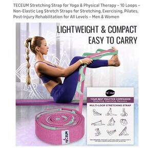 TECEUM Stretching Strap Yoga Pilates Physical Therapy 10 Loops Non Elastic